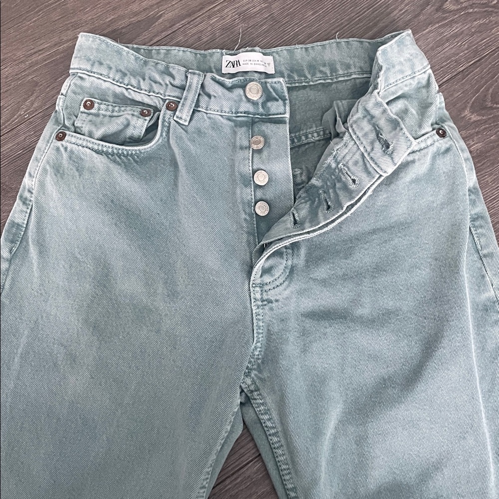 ZARA high wasted five buttons straight leg jeans